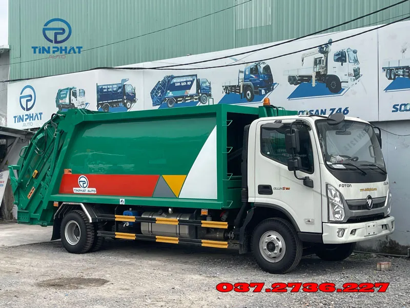 xe ép rác 12 khối thaco ollin s720 thùng màu xanh