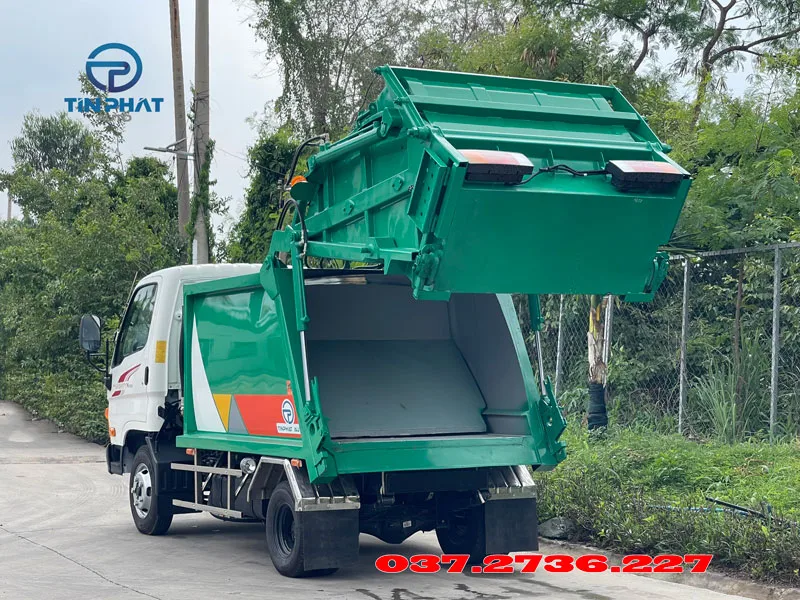 xe ép rác 3 khối hyundai n250 máng xúc thùng inox bảo hành 3 năm