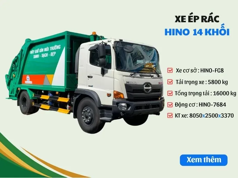 Xe Ép Rác Hino 14 khối