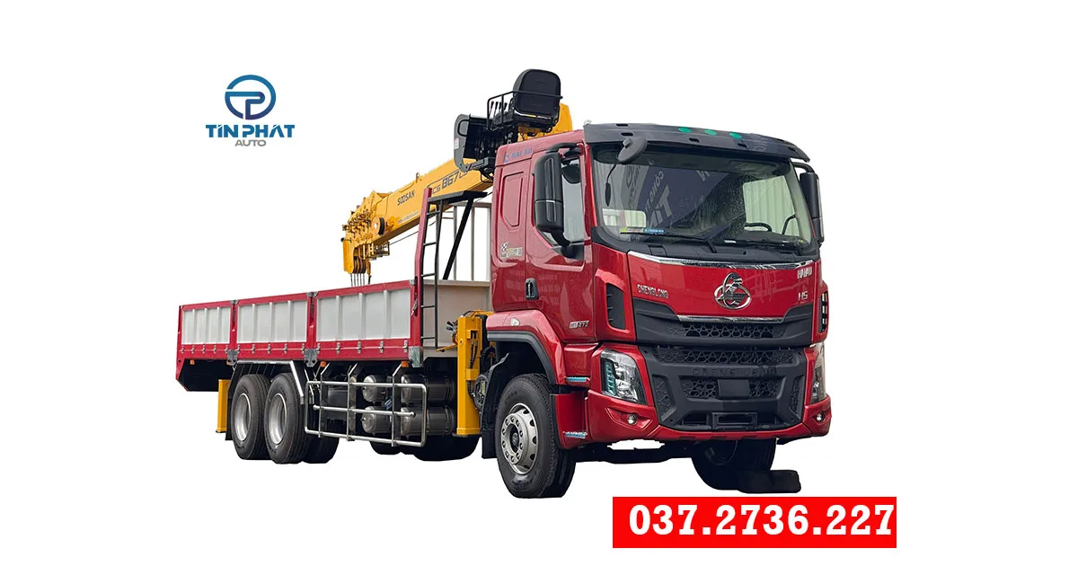 xe chenglong h5 3 chân gắn cẩu 8 tấn soosan 7 đoạn