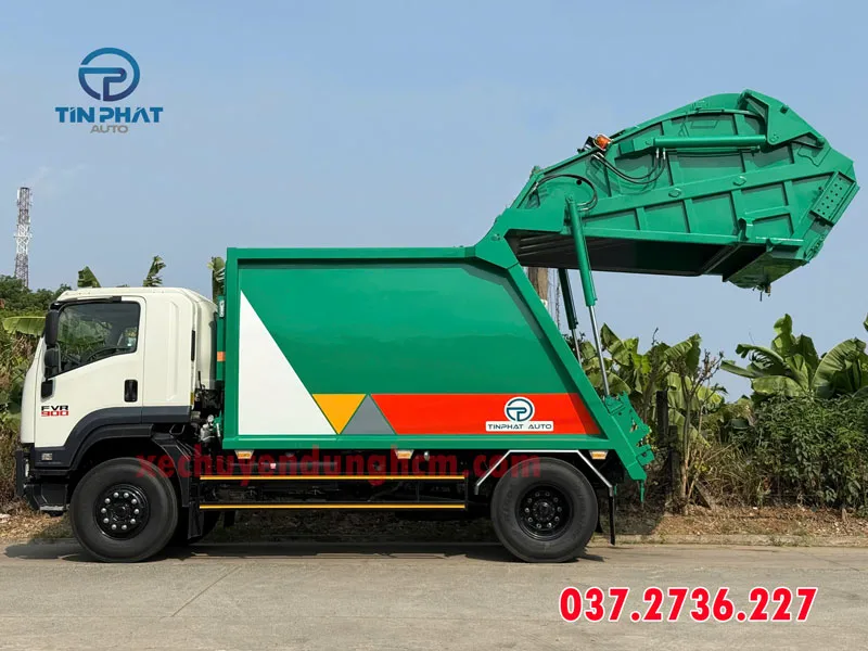 Xe ép rác 14 khối ISUZU FVR, sử dụng xylanh thủy lực Châu Âu 